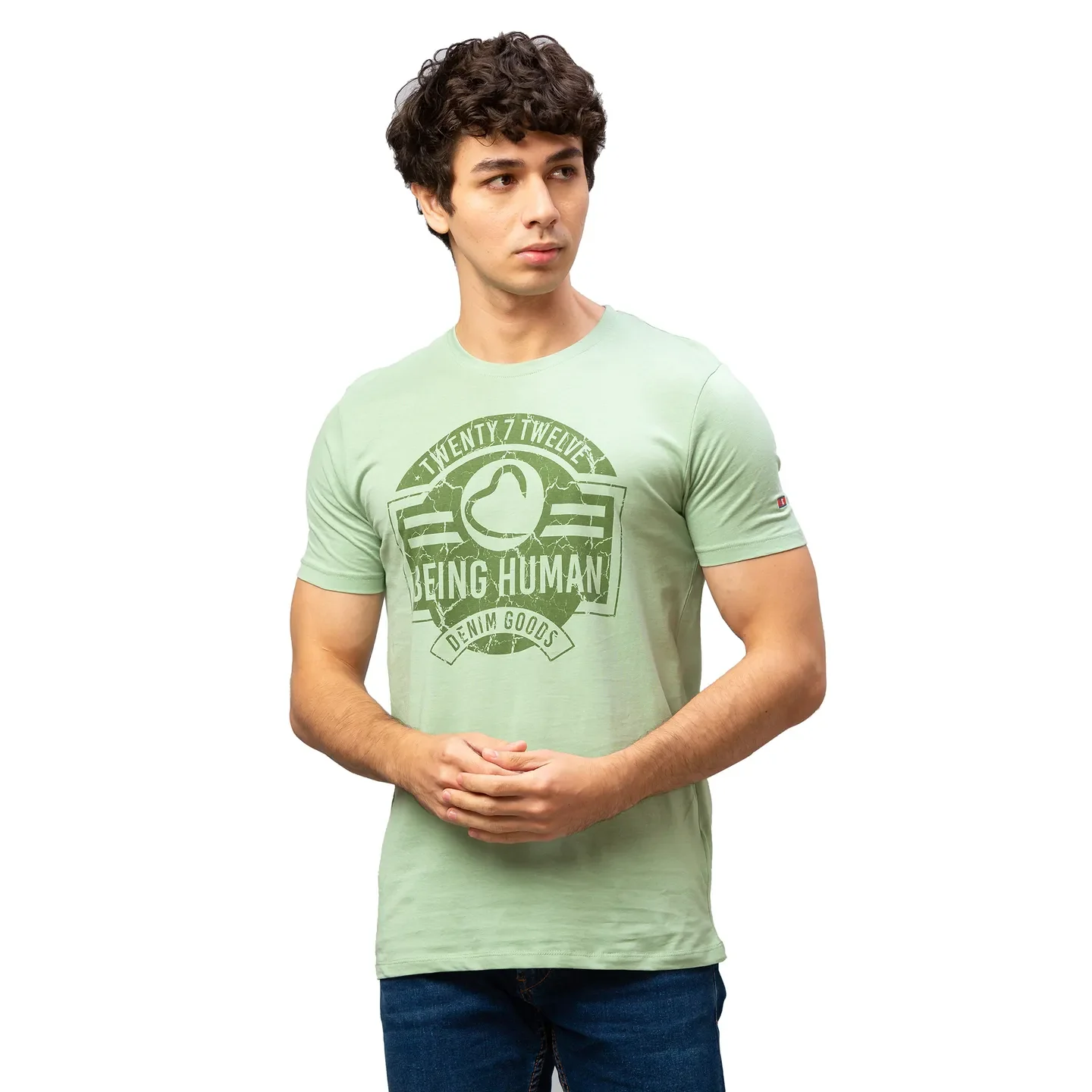 Green Regular Fit Men's Short Sleeves T-Shirt by Being Human Clothing