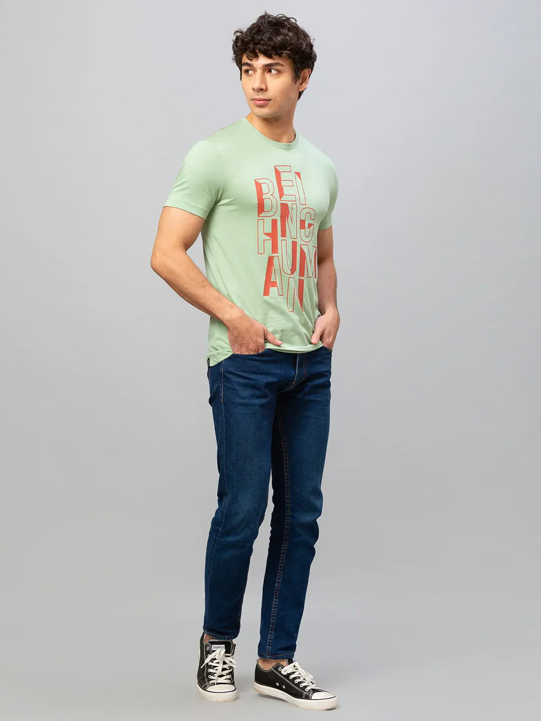 Green Regular Fit Men's Short Sleeves T-Shirt by Being Human Clothing - Image 2