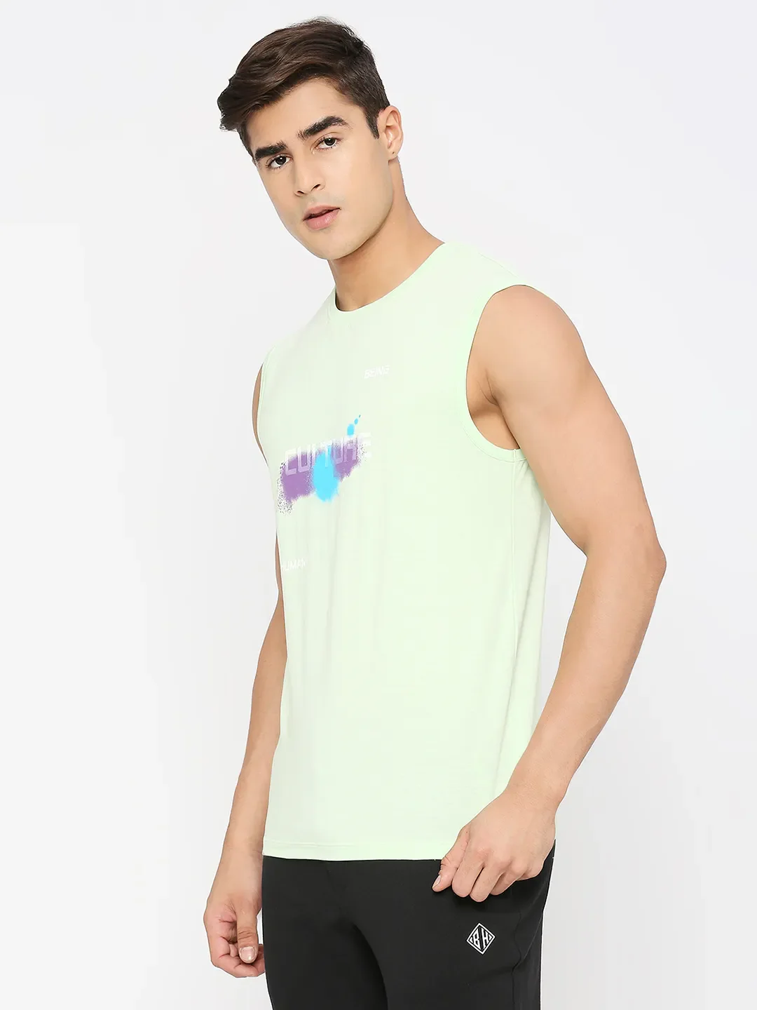 Green Regular Fit Men's Sleevesles T-Shirt by Being Human Clothing - Image 2