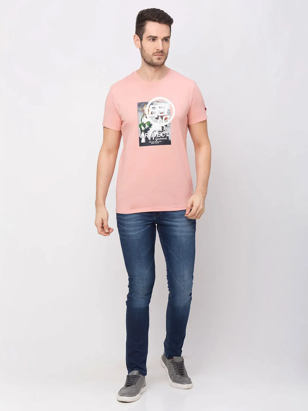 Pink Regular Fit Round Neck Men's T-Shirt by Being Human Clothing - Image 6