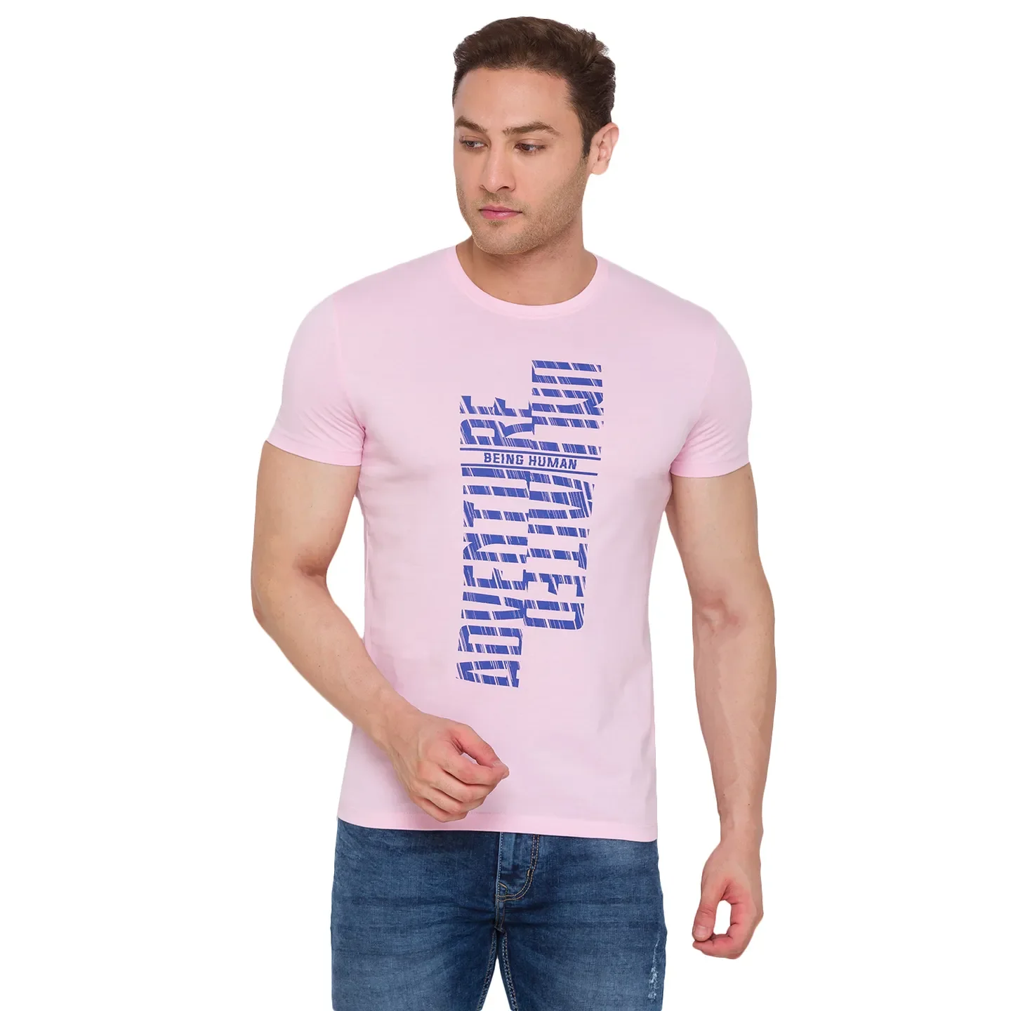 Pink Regular Fit Men's Short Sleeves T-Shirt by Being Human Clothing