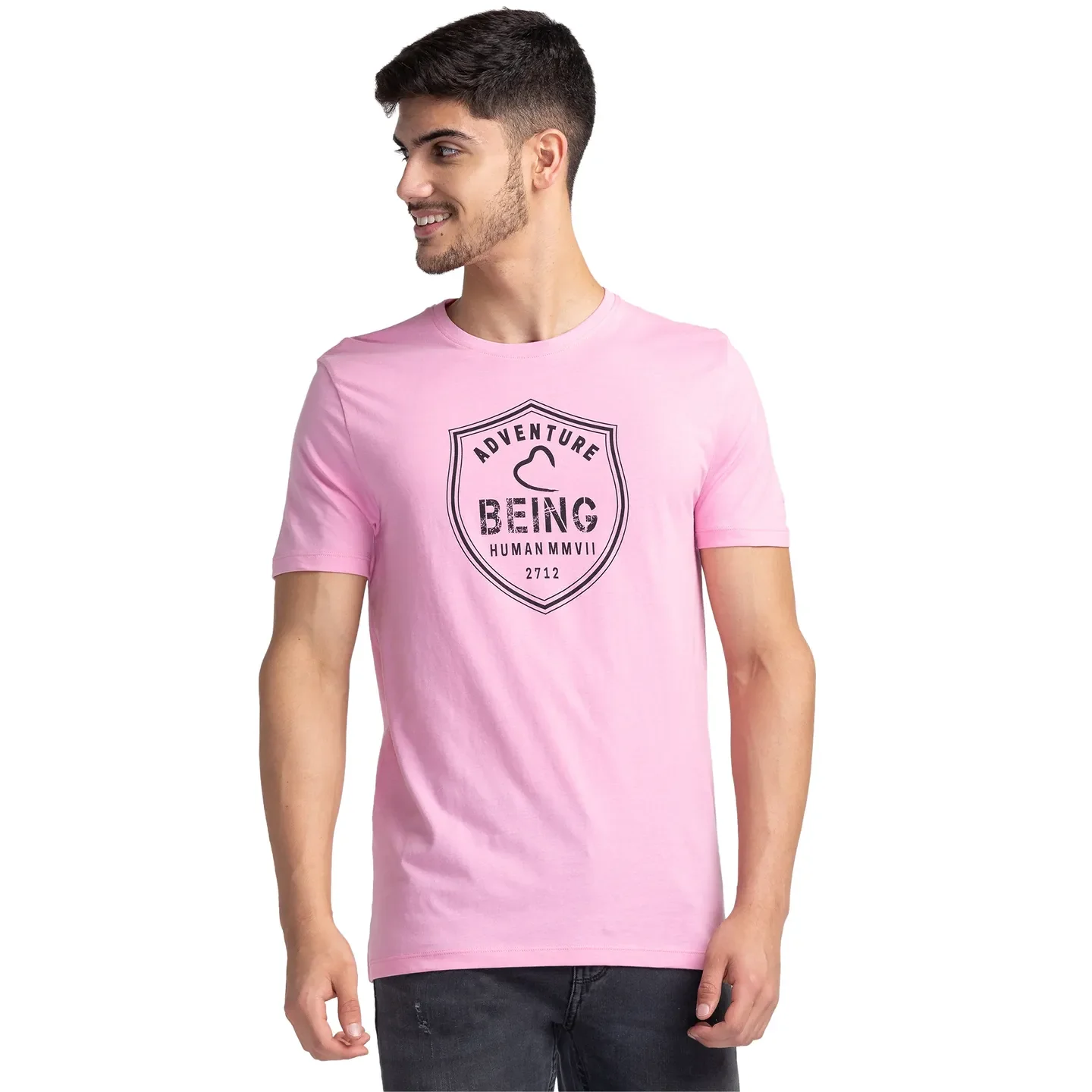 Pink Regular Fit Men's Short Sleeves T-Shirt by Being Human Clothing