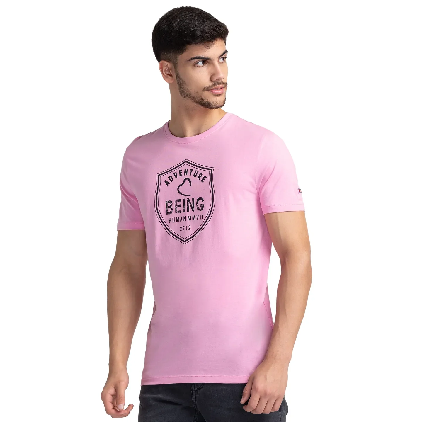 Pink Regular Fit Men's Short Sleeves T-Shirt by Being Human Clothing - Image 4