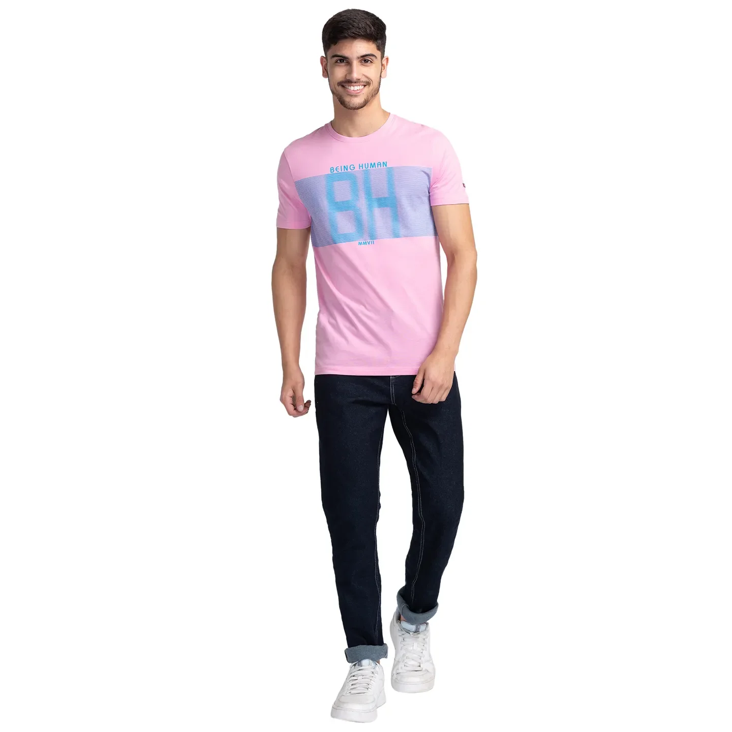 Pink Regular Fit Men's Short Sleeves T-Shirt by Being Human Clothing - Image 2
