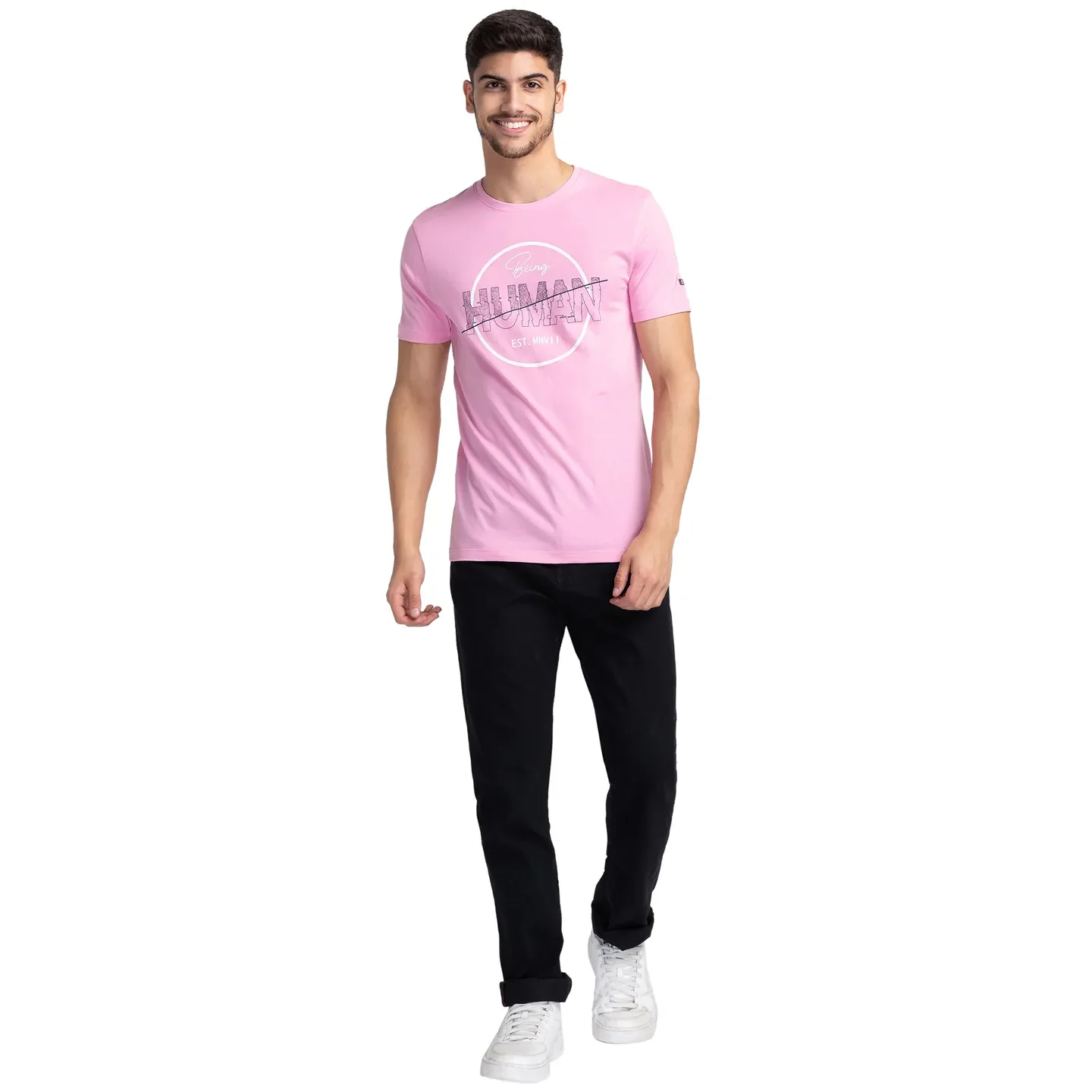 Pink Regular Fit Men's Short Sleeves T-Shirt by Being Human Clothing - Image 2