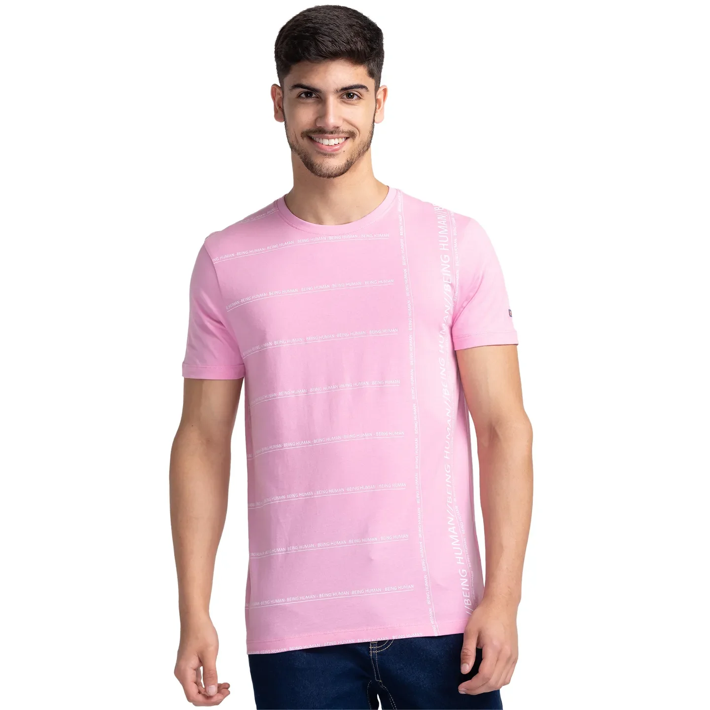 Pink Regular Fit Men's Short Sleeves T-Shirt by Being Human Clothing