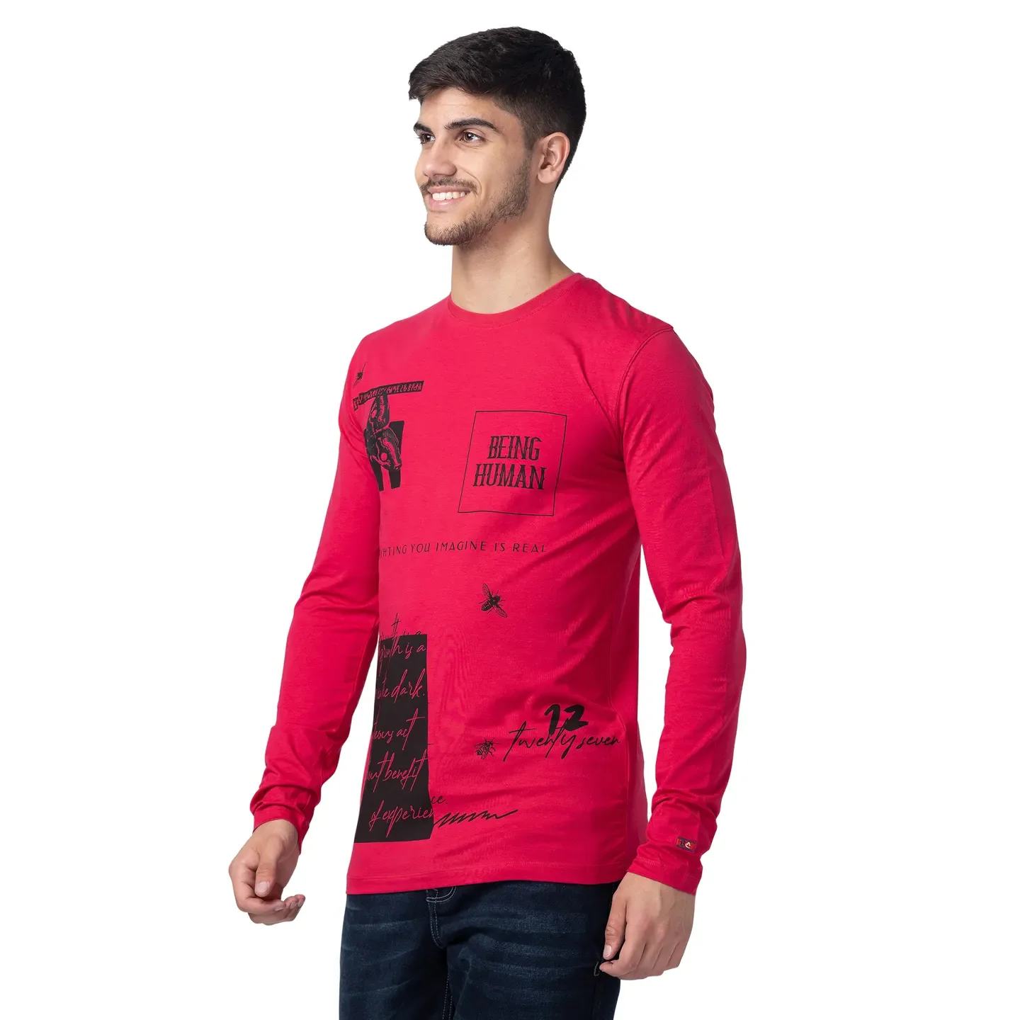 Red Regular Fit Men's Long Sleeves T-Shirt by Being Human Clothing - Image 2