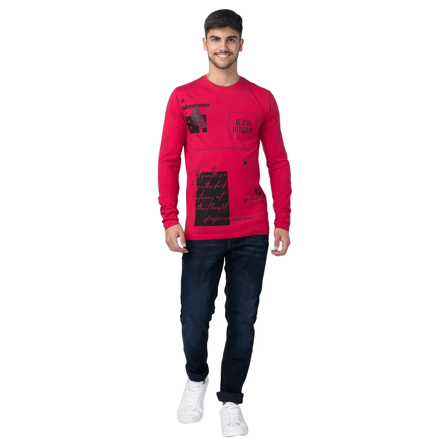 Red Regular Fit Men's Long Sleeves T-Shirt by Being Human Clothing - Image 5