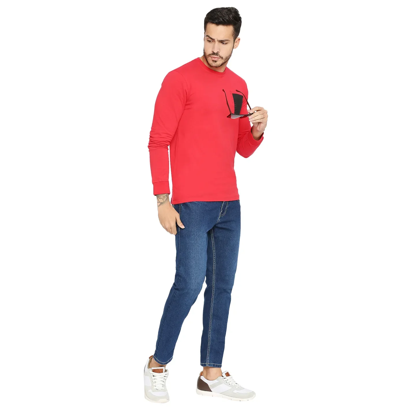 Red Regular Fit Men's Long Sleeves T-Shirt by Being Human Clothing - Image 6