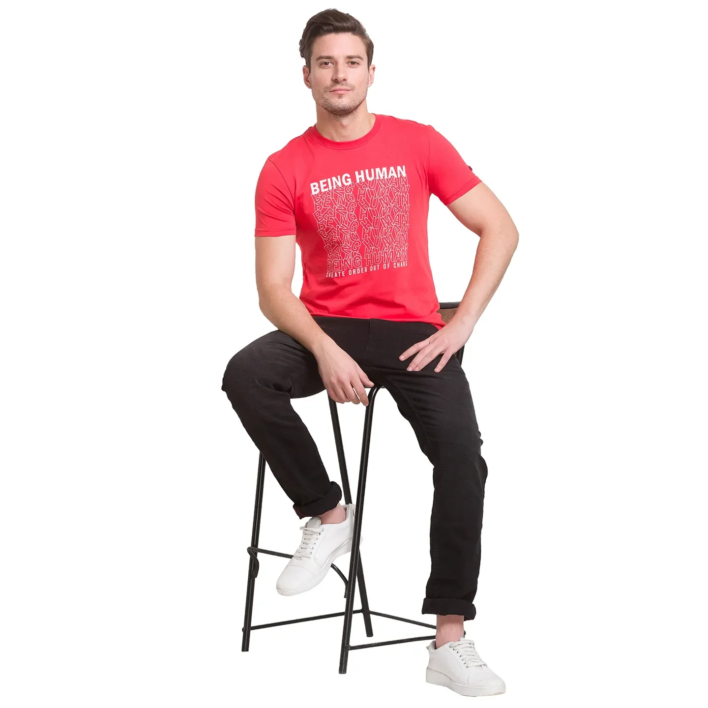 Red Regular Fit Men's Short Sleeves T-Shirt by Being Human Clothing - Image 2