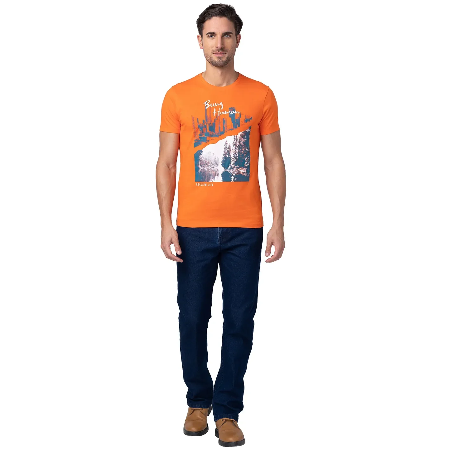 Red Orange Regular Fit Round Neck Men's T-Shirt by Being Human Clothing - Image 2
