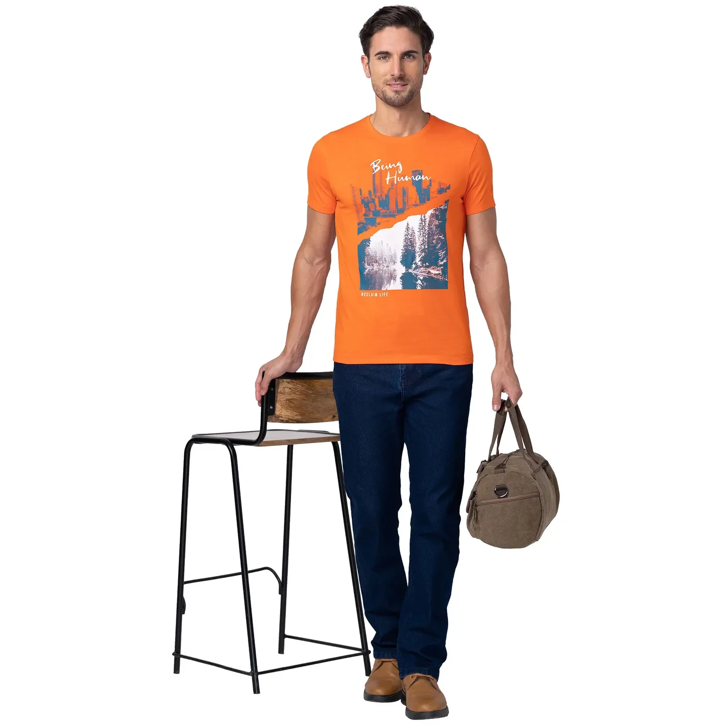 Red Orange Regular Fit Round Neck Men's T-Shirt by Being Human Clothing - Image 6