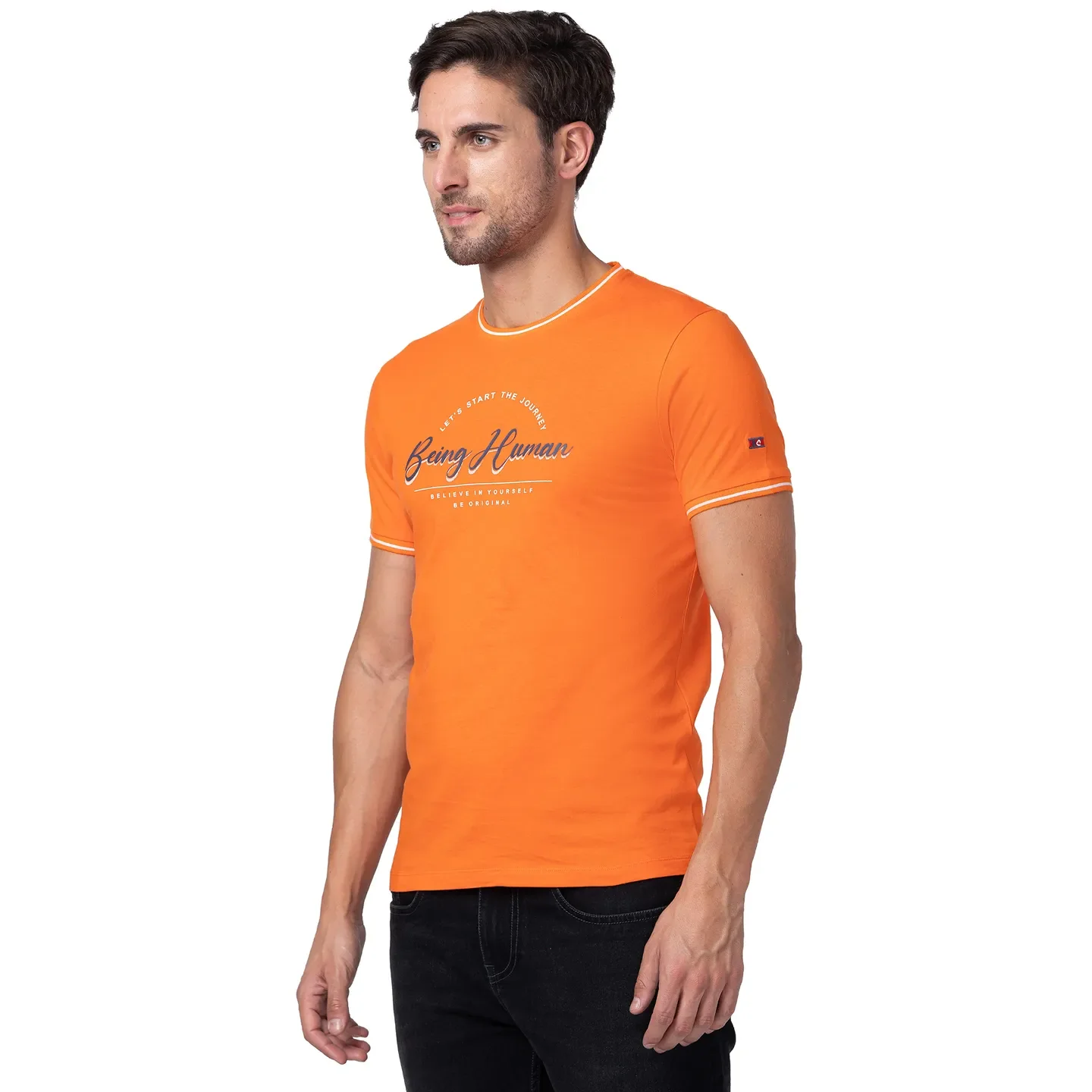 Red Orange Regular Fit Round Neck Men's T-Shirt by Being Human Clothing - Image 4