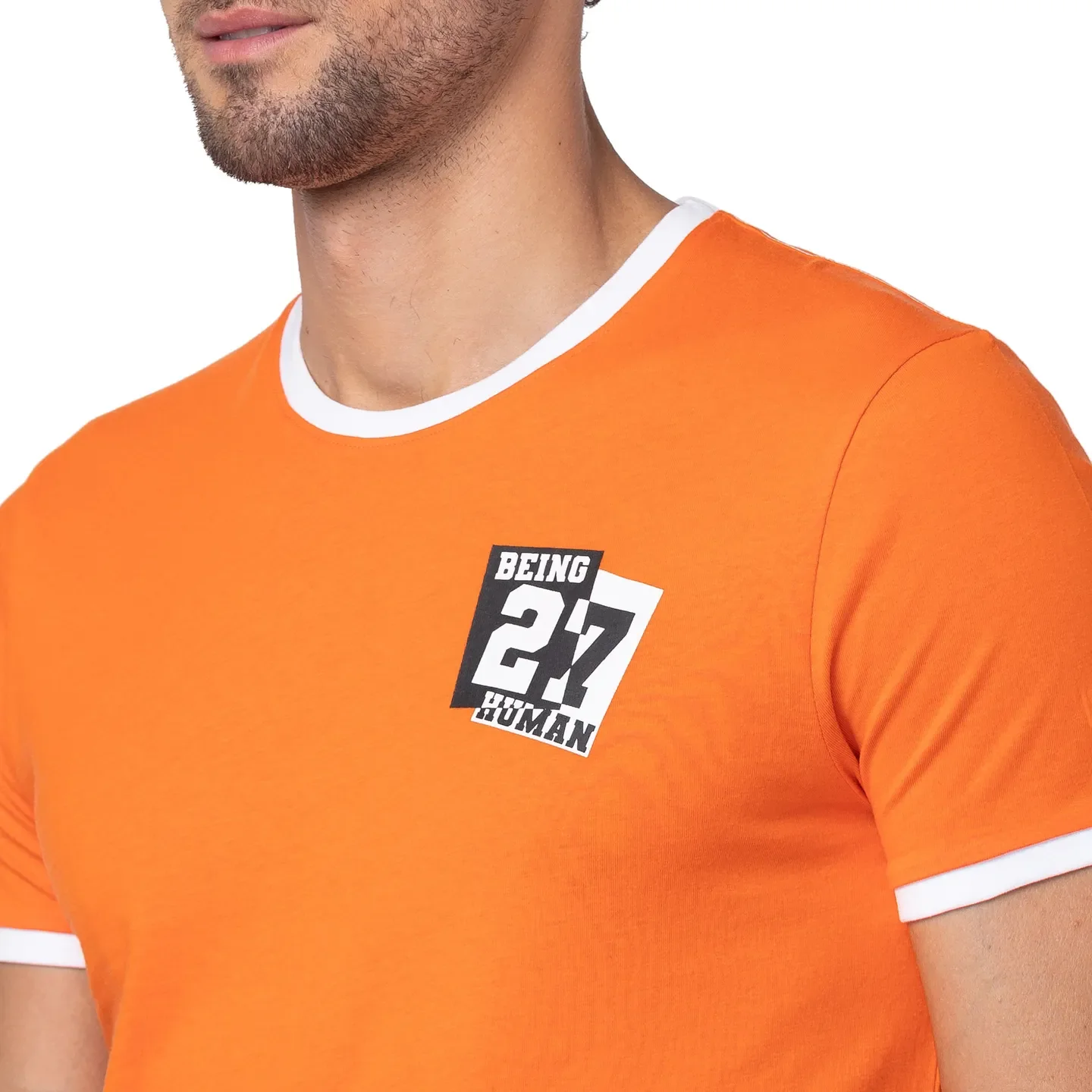Red Orange Regular Fit Round Neck Men's T-Shirt by Being Human Clothing - Image 5