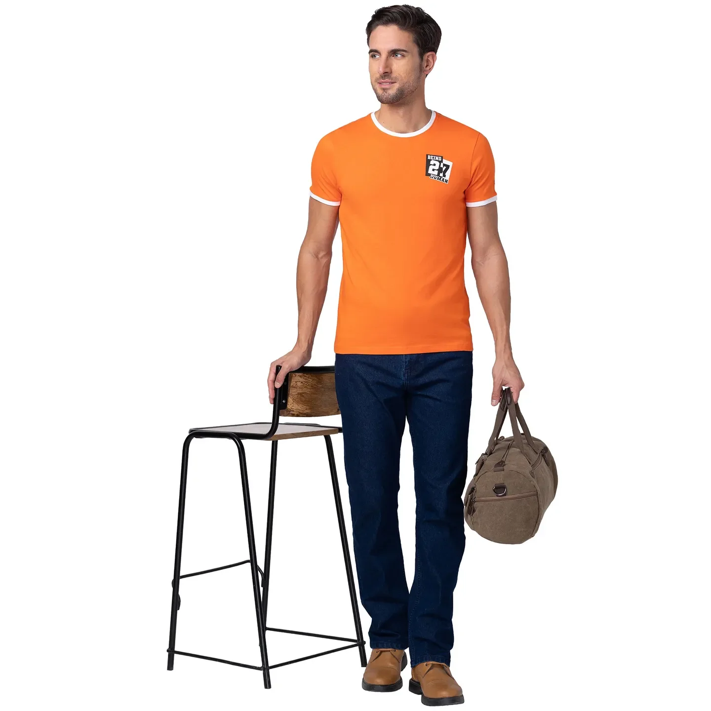 Red Orange Regular Fit Round Neck Men's T-Shirt by Being Human Clothing - Image 6