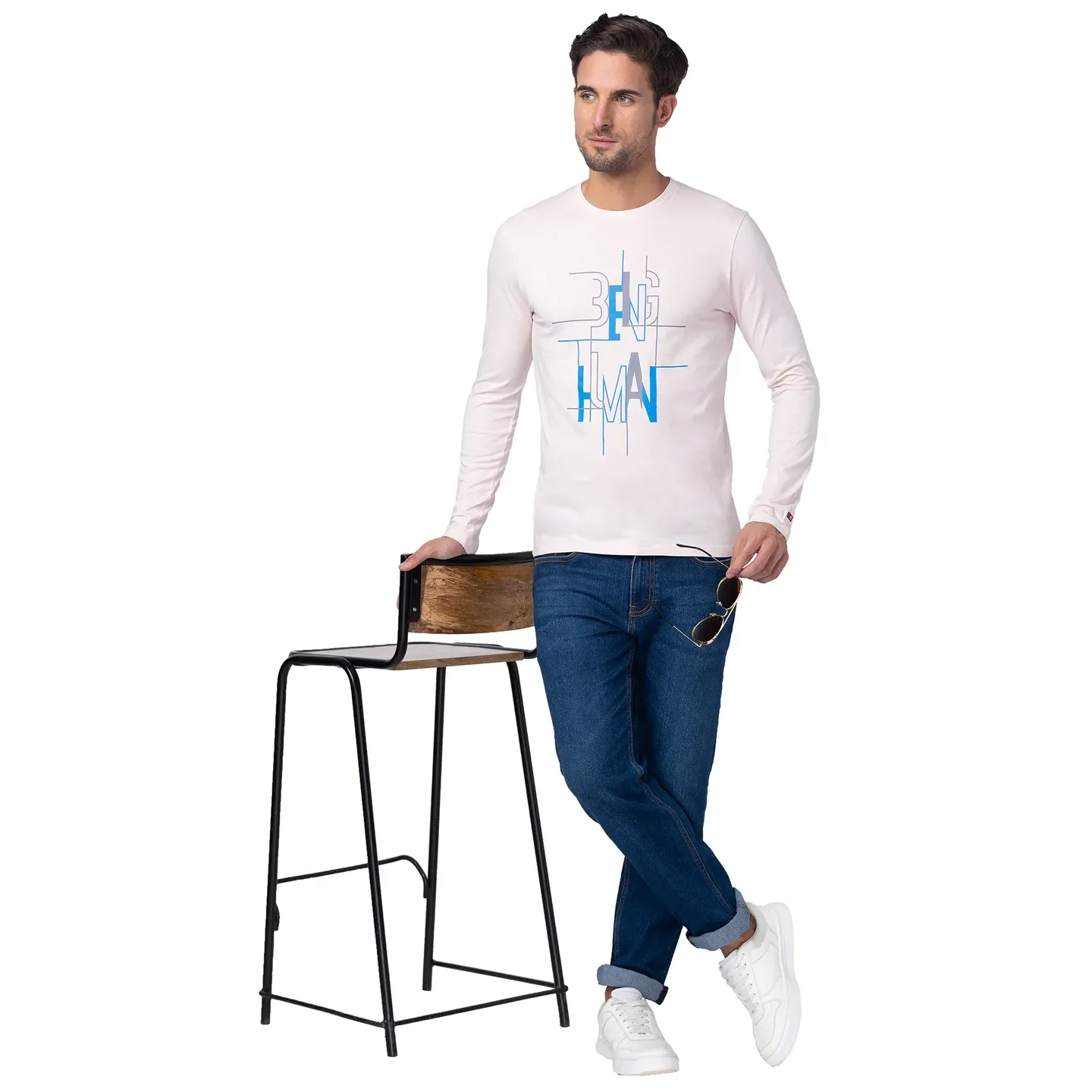 Pink Regular Fit Men's Long Sleeves T-Shirt by Being Human Clothing - Image 6