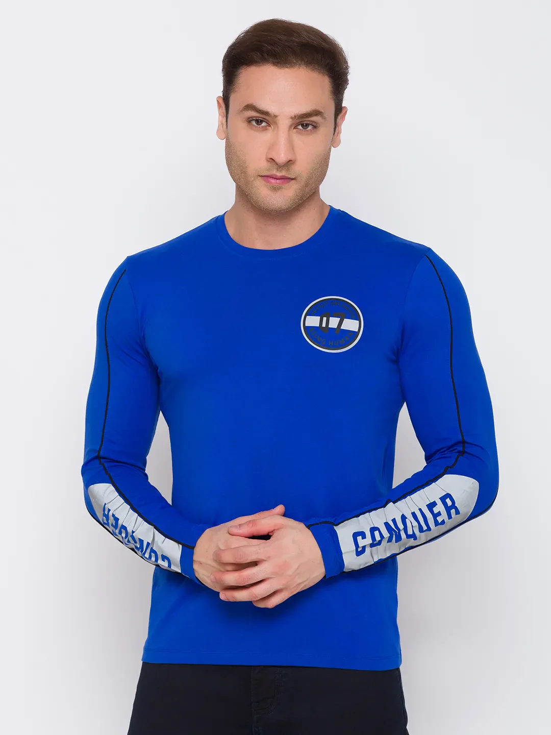 Blue Regular Fit Men's Long Sleeves T-Shirt by Being Human Clothing