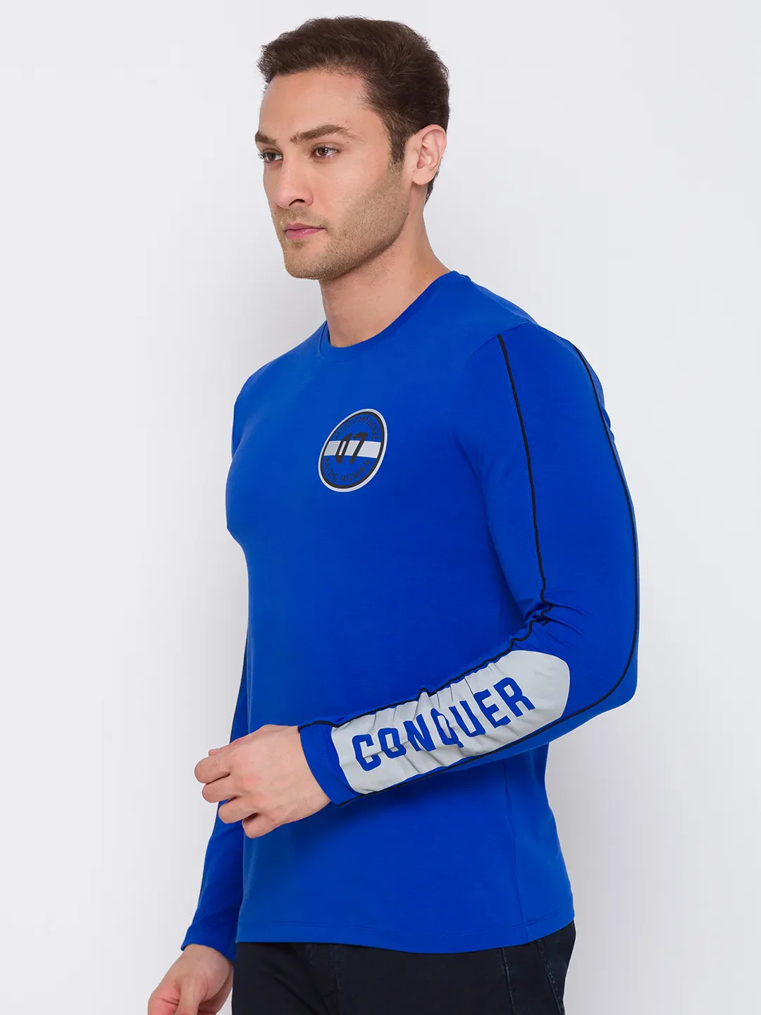 Blue Regular Fit Men's Long Sleeves T-Shirt by Being Human Clothing - Image 4