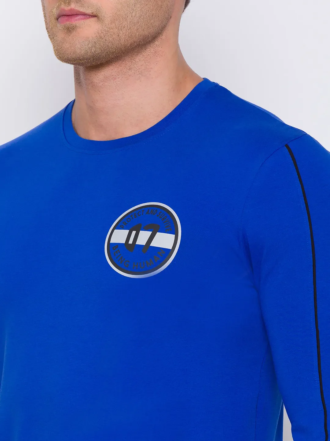 Blue Regular Fit Men's Long Sleeves T-Shirt by Being Human Clothing - Image 5