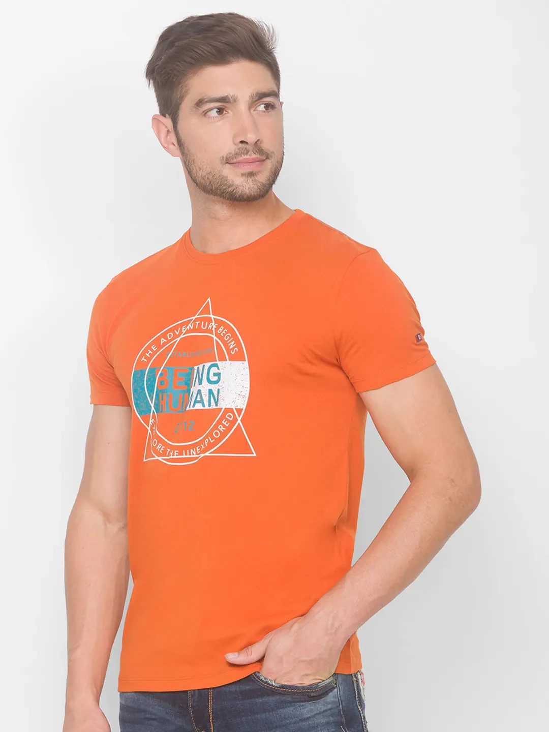 Brown Regular Fit Men's Short Sleeves T-Shirt by Being Human Clothing - Image 2