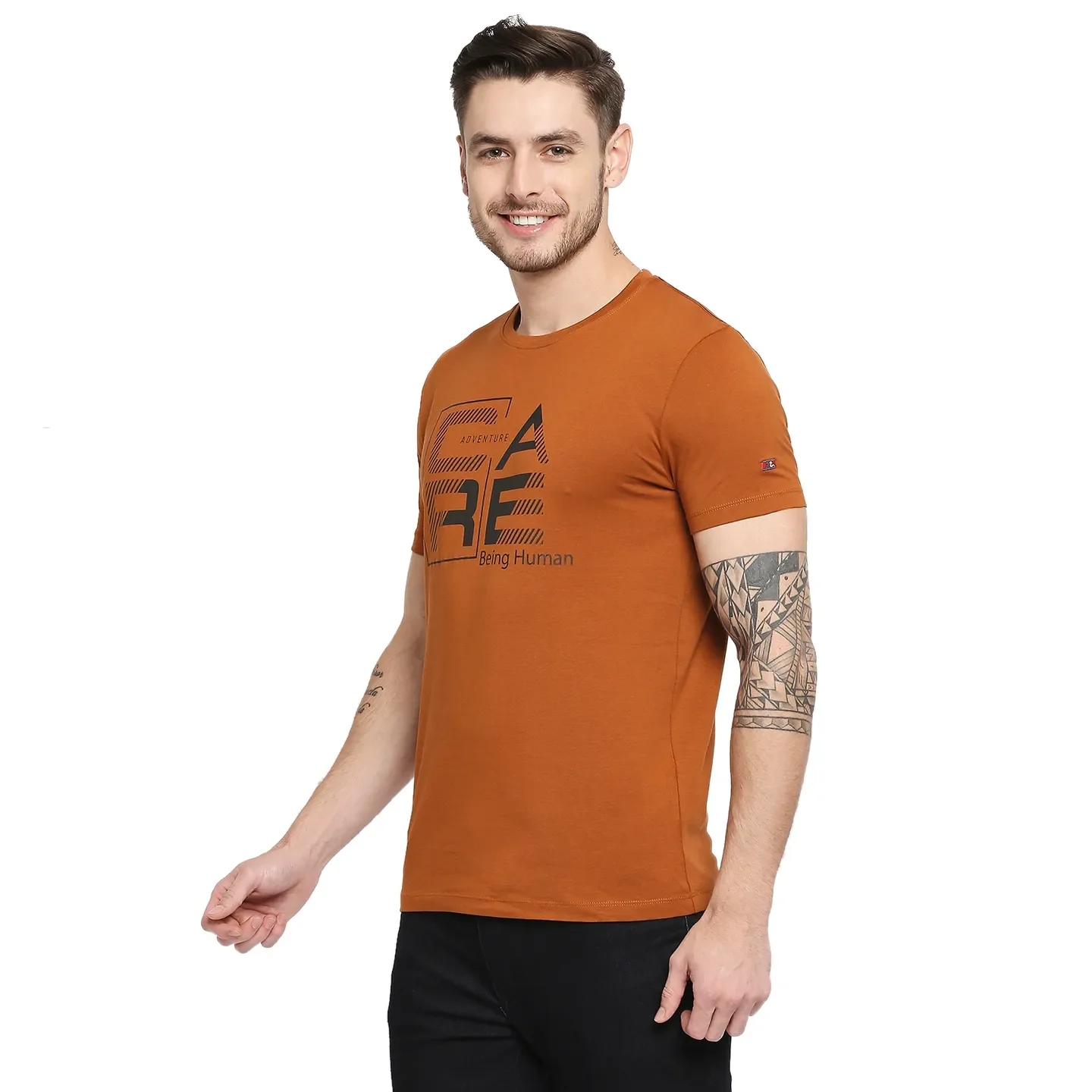 Brown Regular Fit Men's Short Sleeves T-Shirt by Being Human Clothing - Image 3