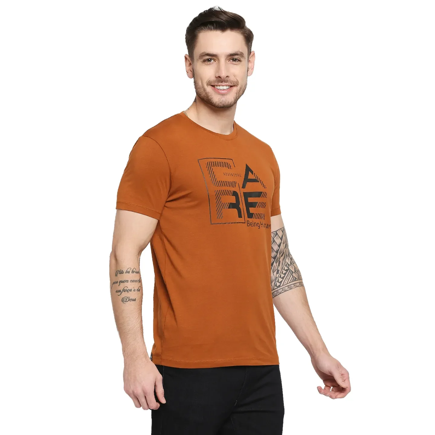 Brown Regular Fit Men's Short Sleeves T-Shirt by Being Human Clothing - Image 5