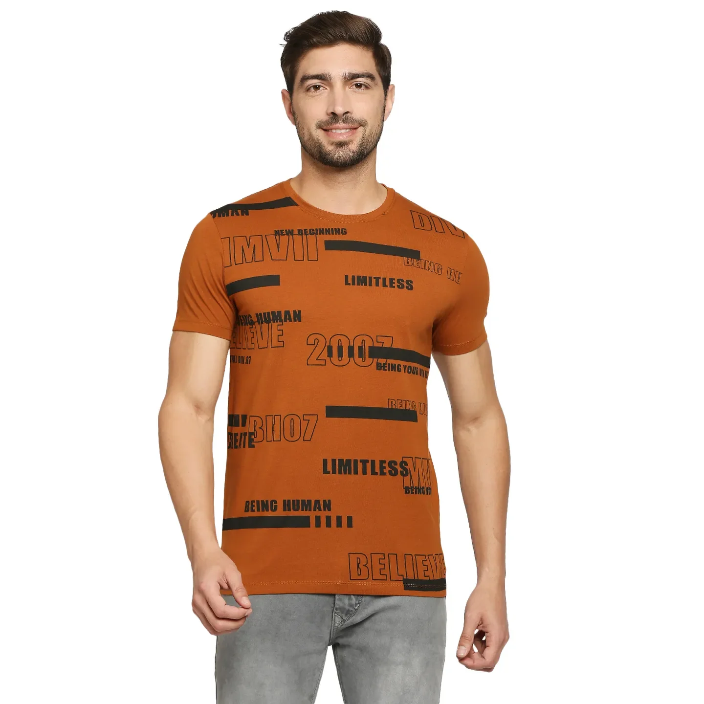Brown Regular Fit Men's Short Sleeves T-Shirt by Being Human Clothing - Image 2