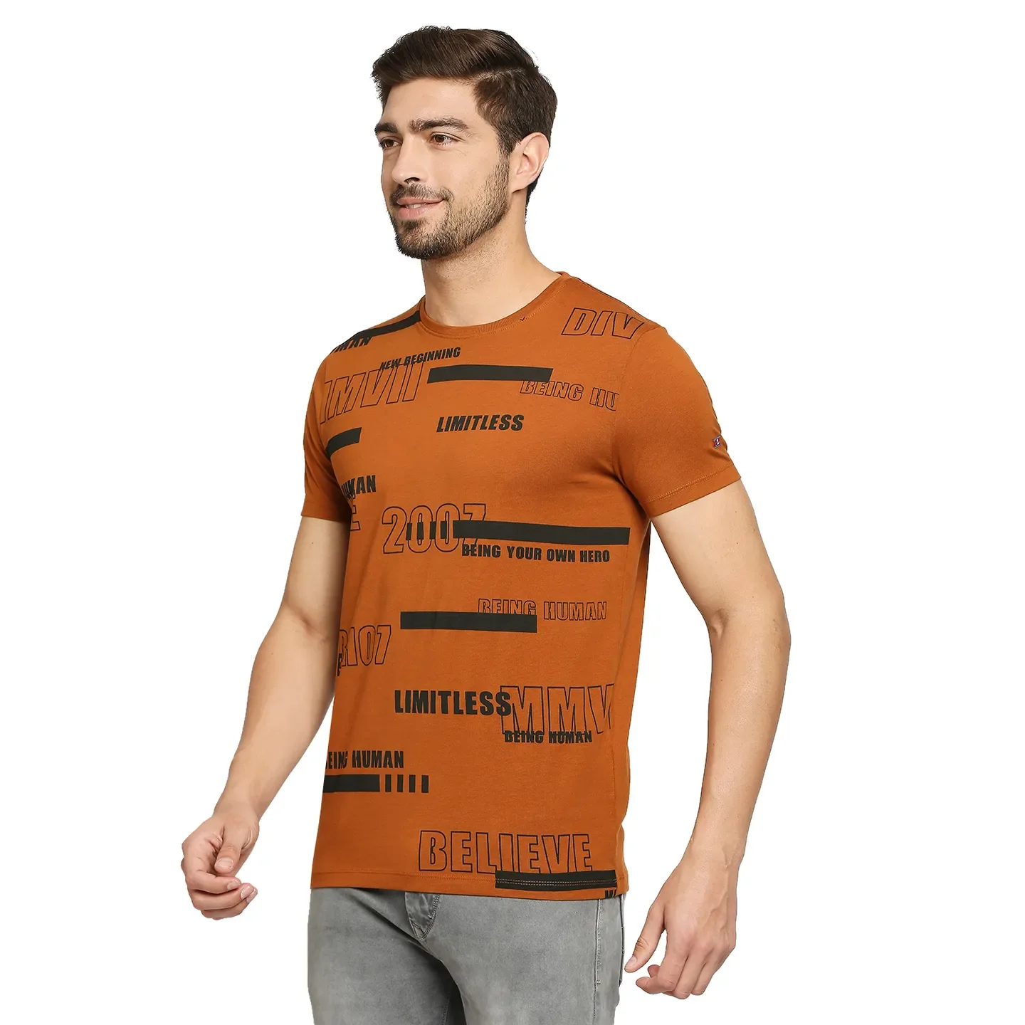Brown Regular Fit Men's Short Sleeves T-Shirt by Being Human Clothing - Image 4