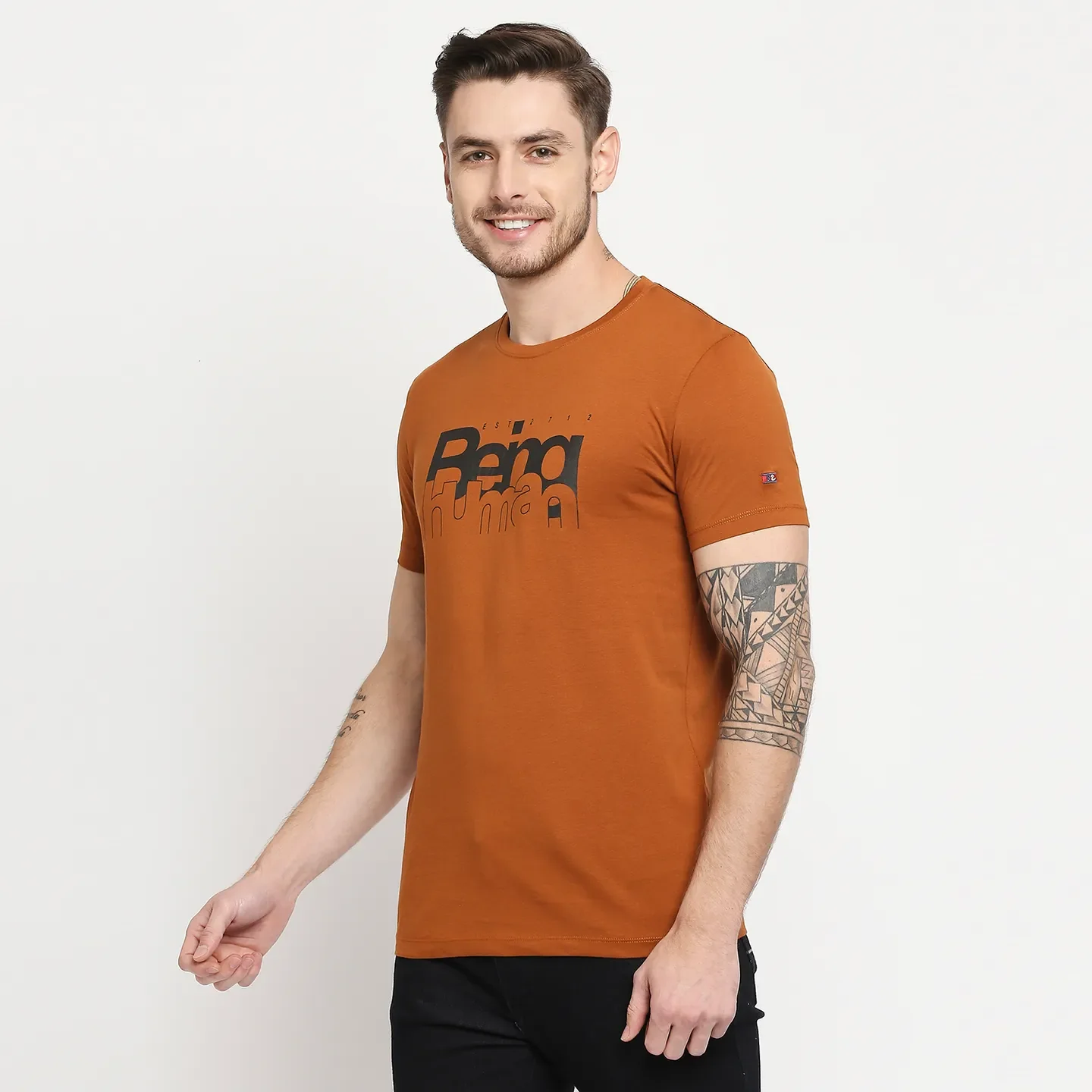 Brown Regular Fit Men's Short Sleeves T-Shirt by Being Human Clothing - Image 2