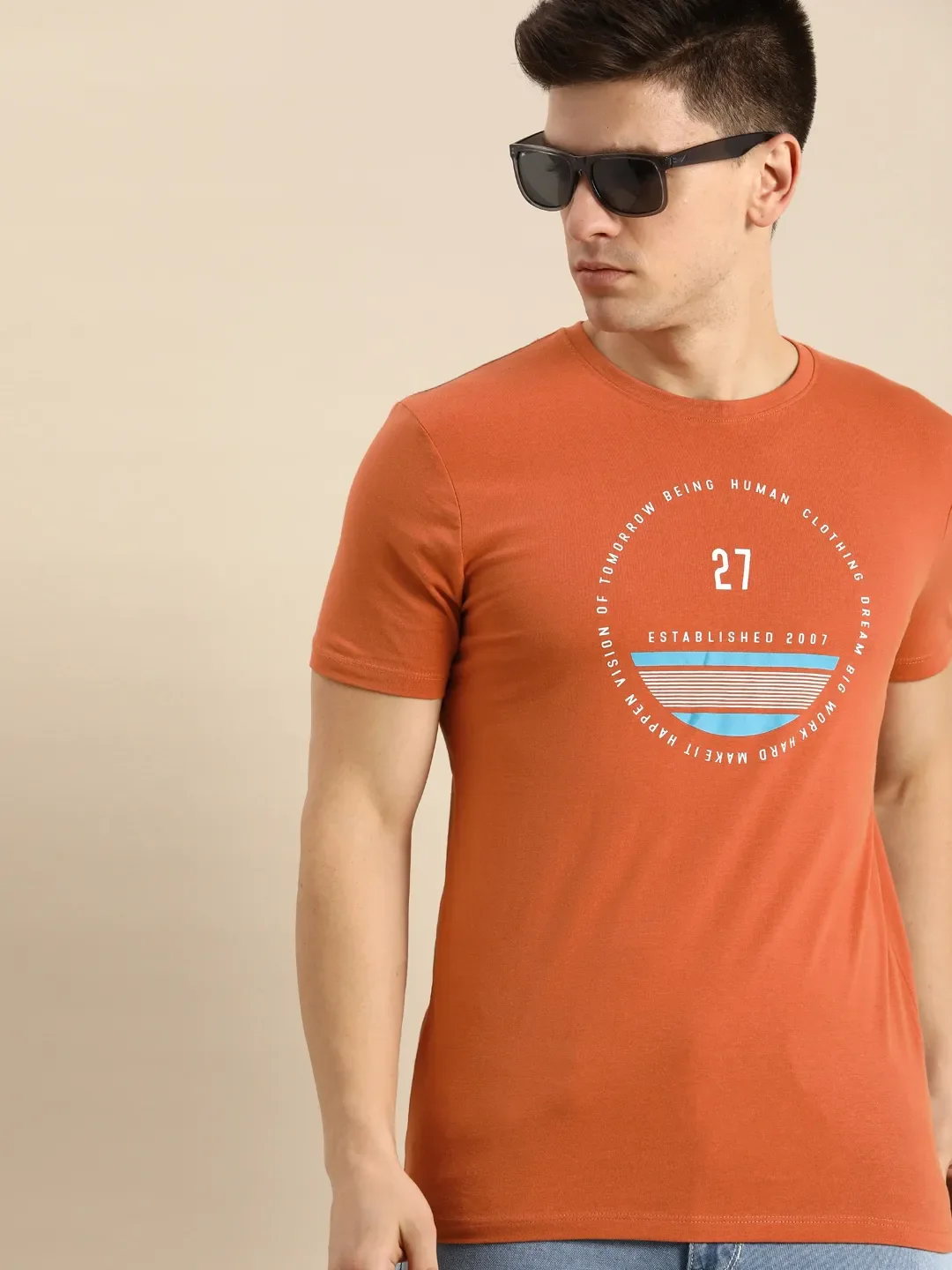 Beige Regular Fit Men's Short Sleeves T-Shirt by Being Human Clothing
