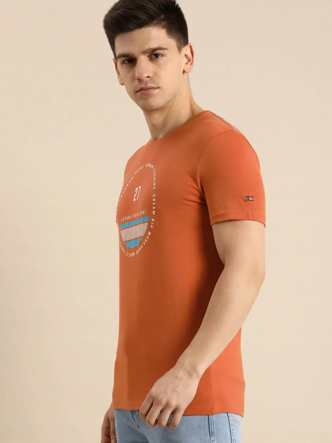 Beige Regular Fit Men's Short Sleeves T-Shirt by Being Human Clothing - Image 2