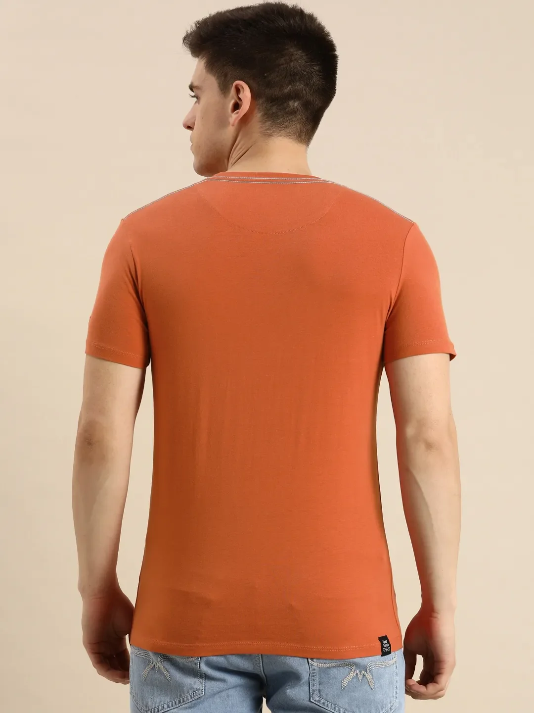 Beige Regular Fit Men's Short Sleeves T-Shirt by Being Human Clothing - Image 3
