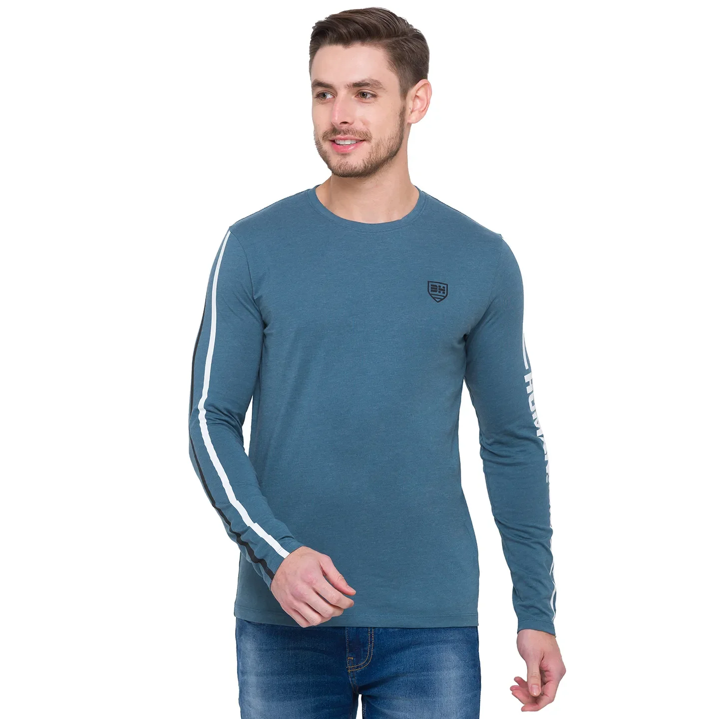 Green Regular Fit Men's Long Sleeves T-Shirt by Being Human Clothing