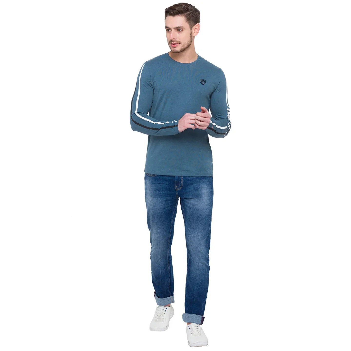 Green Regular Fit Men's Long Sleeves T-Shirt by Being Human Clothing - Image 2