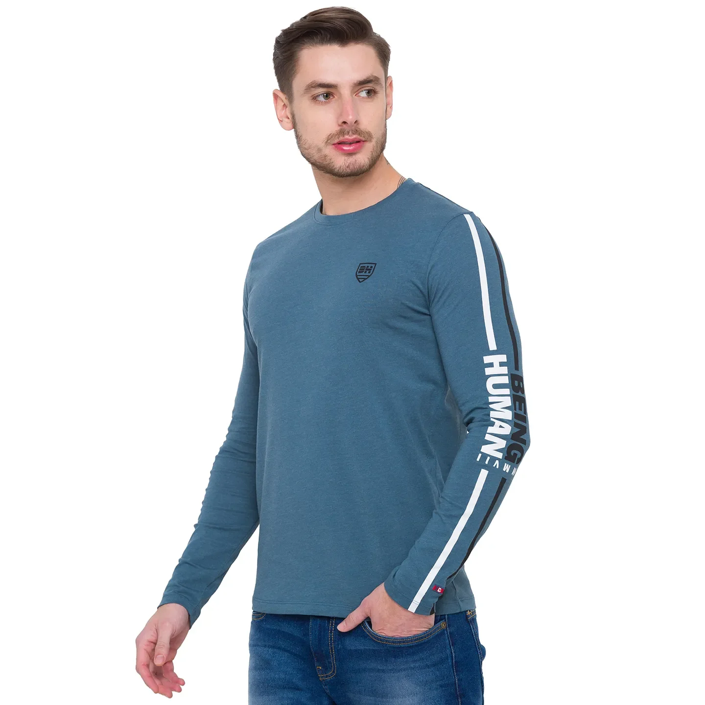 Green Regular Fit Men's Long Sleeves T-Shirt by Being Human Clothing - Image 4
