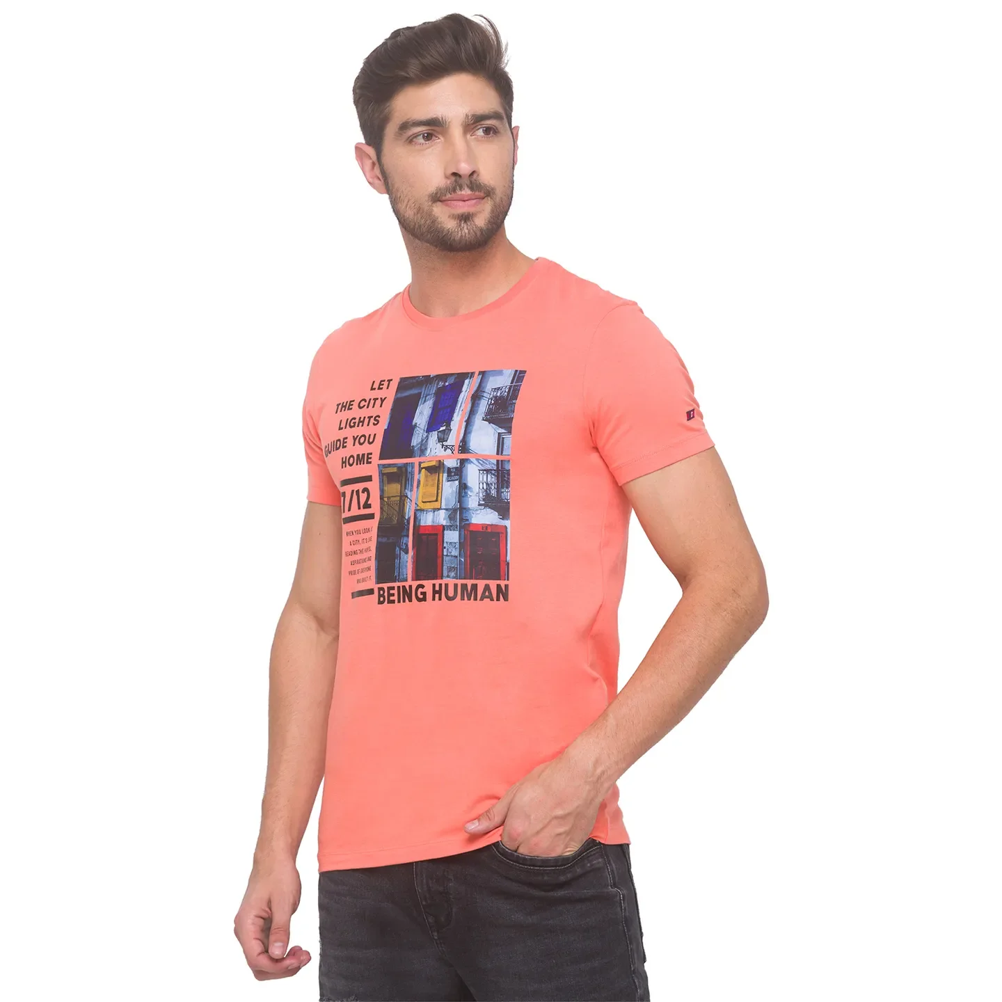 Salmon Regular Fit Round Neck Men's T-Shirt by Being Human Clothing