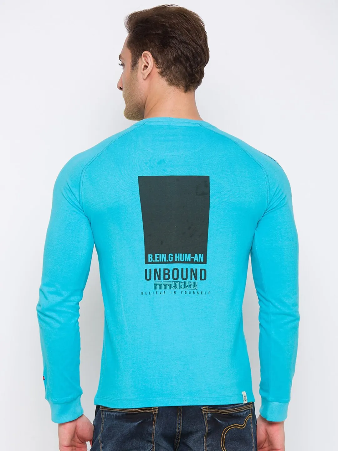 Blue Regular Fit Men's Long Sleeves T-Shirt by Being Human Clothing - Image 3