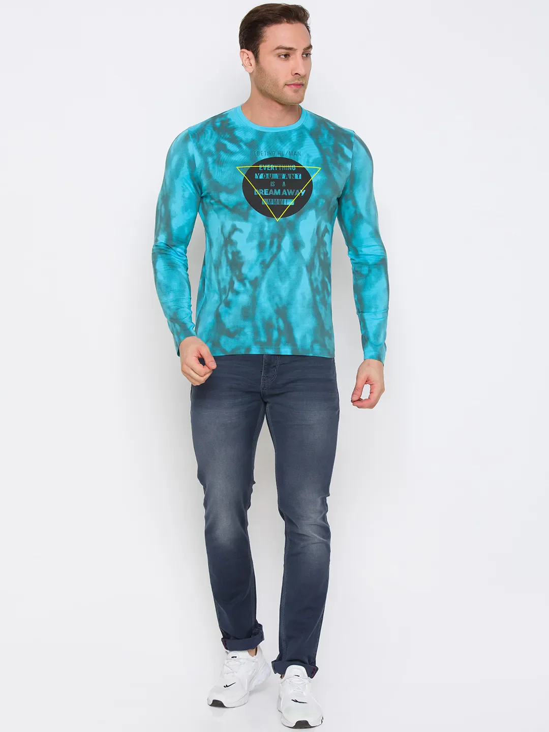 Scuba Blue Regular Fit Round Neck Men's T-Shirt by Being Human Clothing - Image 4
