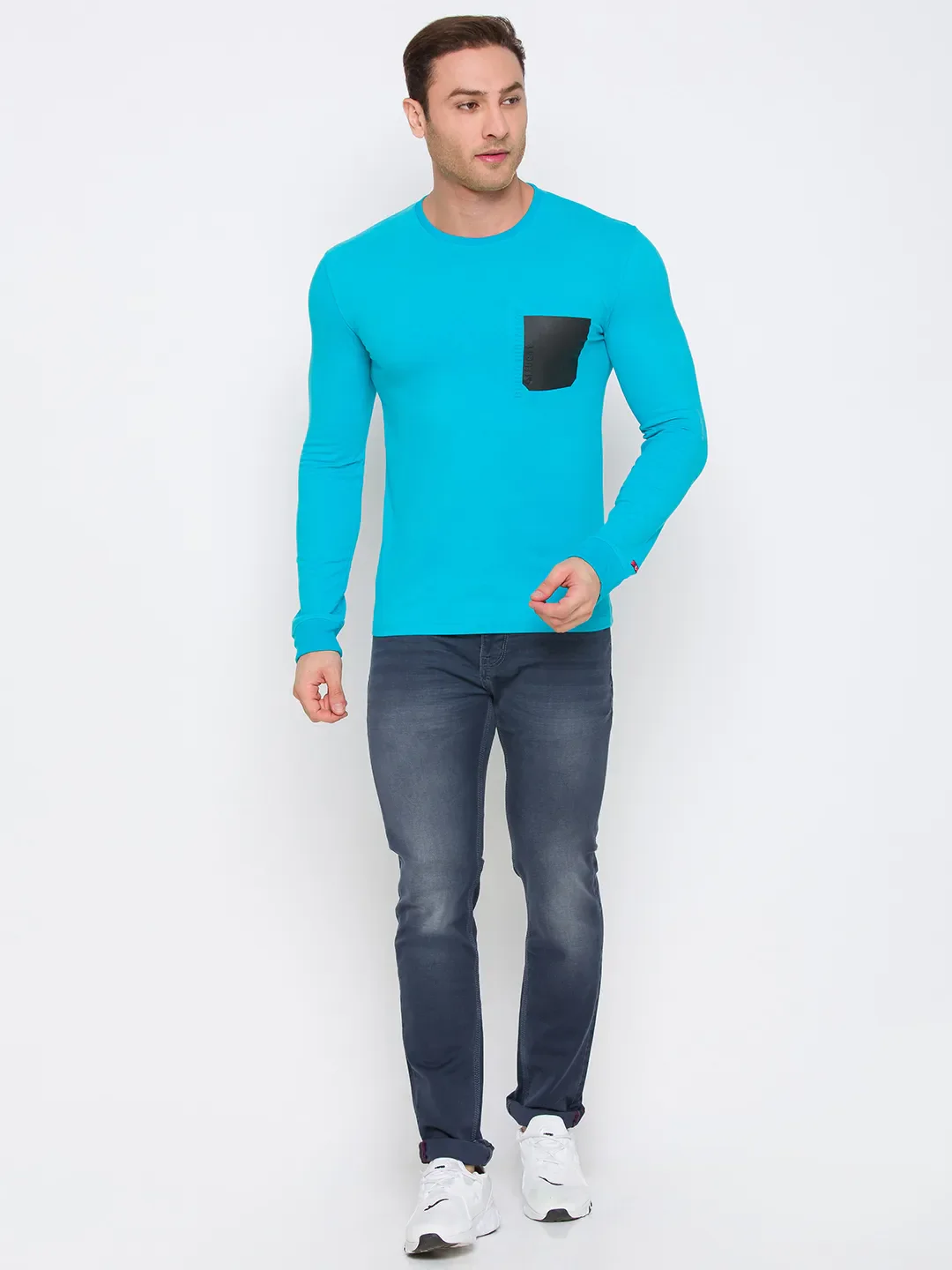 Scuba Blue Regular Fit Round Neck Men's T-Shirt by Being Human Clothing - Image 4
