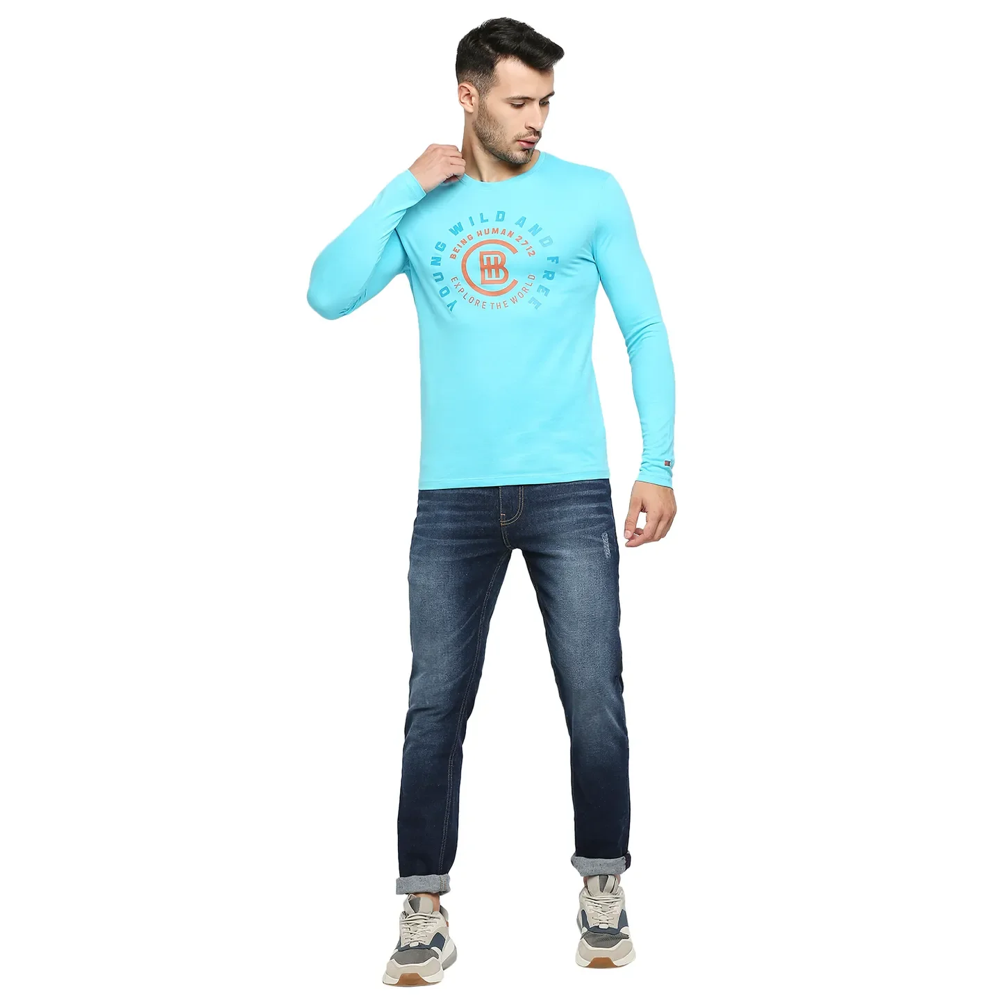 Blue Regular Fit Men's Long Sleeves T-Shirt by Being Human Clothing - Image 6