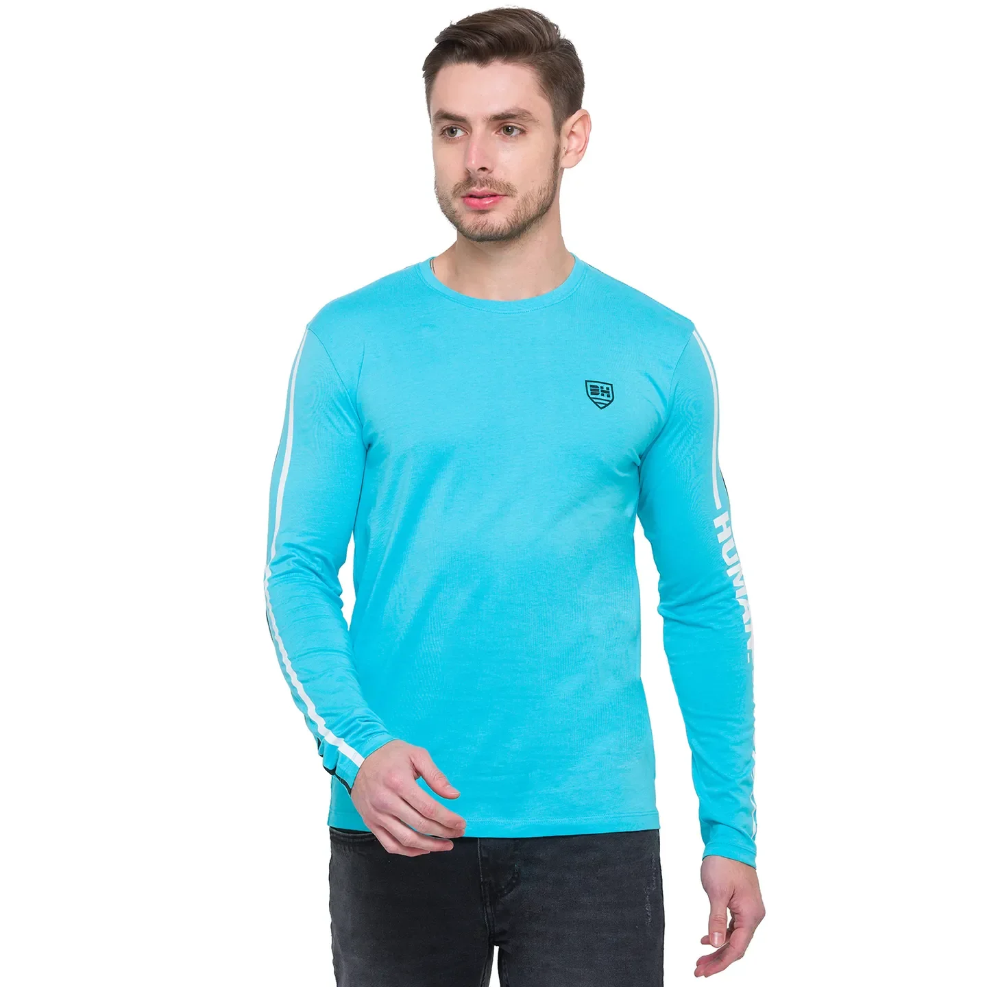 Blue Regular Fit Men's Long Sleeves T-Shirt by Being Human Clothing