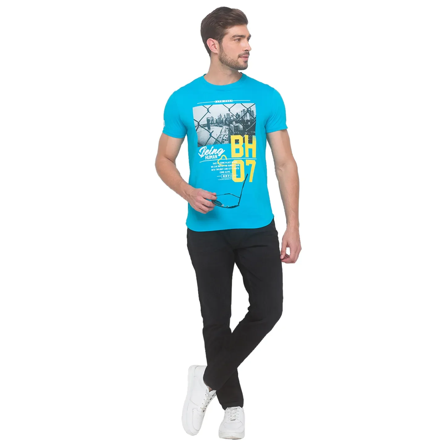 Scuba Blue Regular Fit Round Neck Men's T-Shirt by Being Human Clothing - Image 5