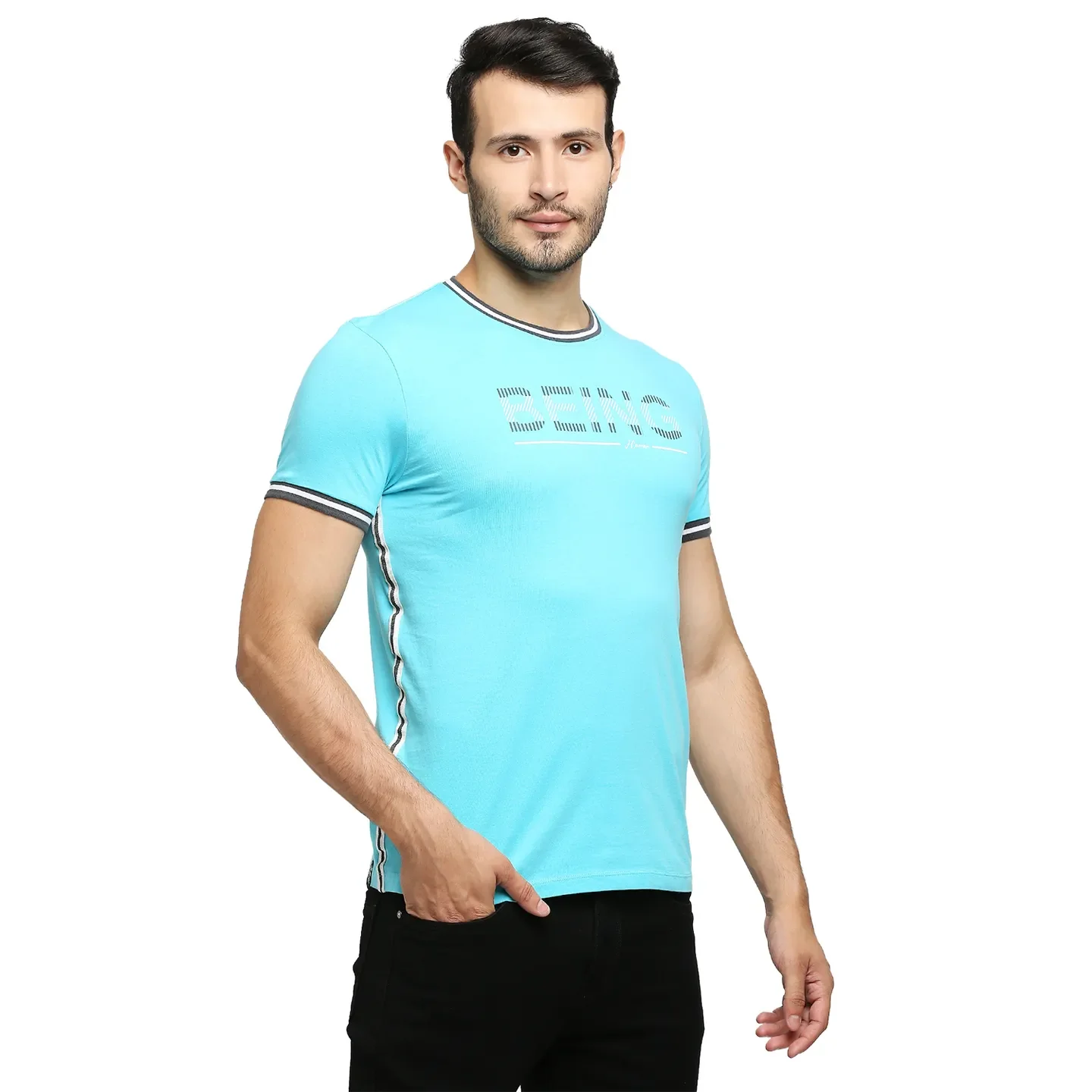 Scuba Blue Regular Fit Round Neck Men's T-Shirt by Being Human Clothing - Image 2