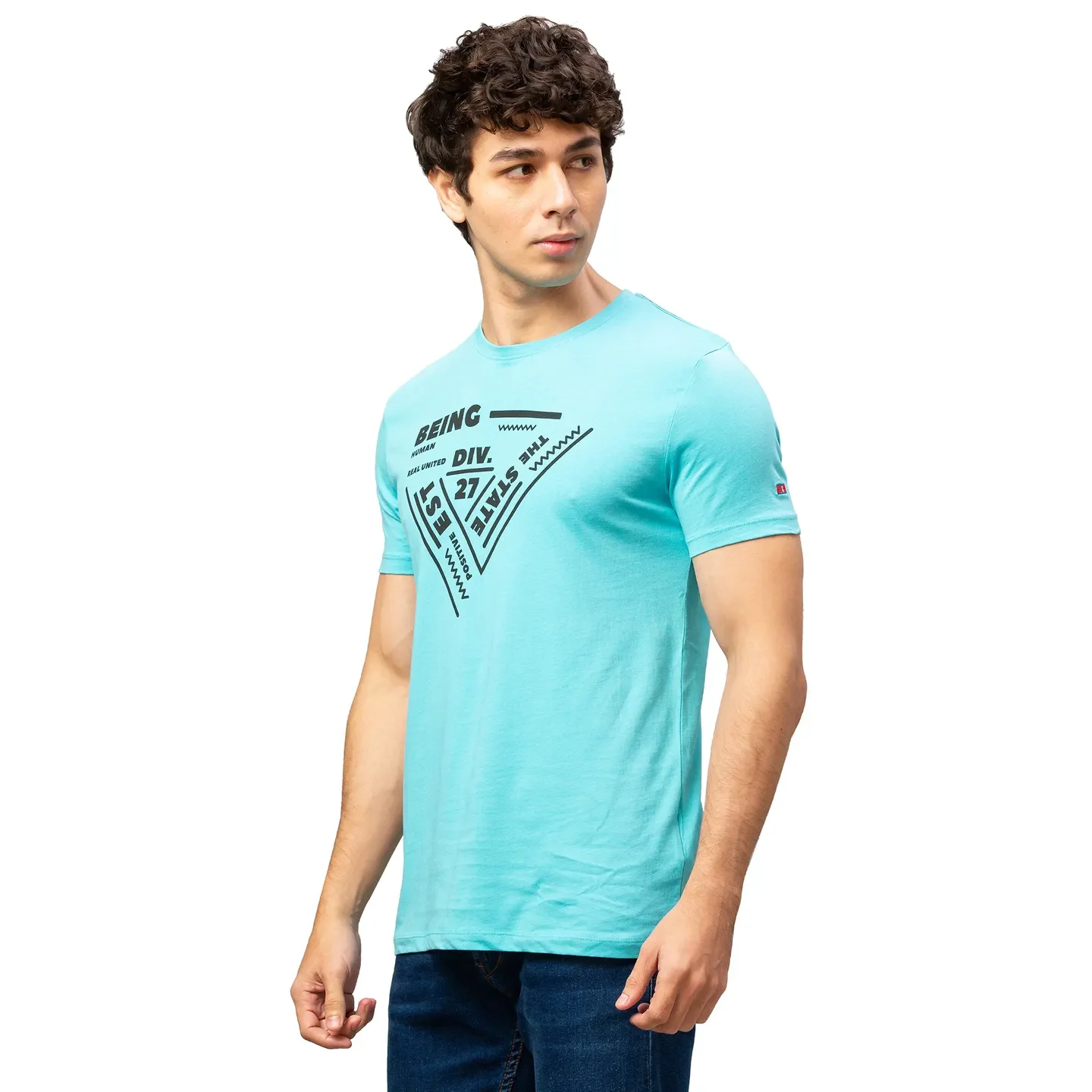 Blue Regular Fit Men's Short Sleeves T-Shirt by Being Human Clothing - Image 4