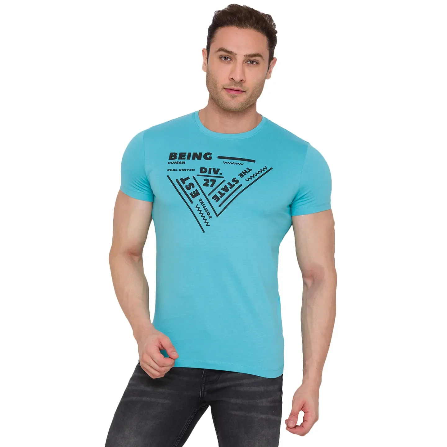 Blue Regular Fit Men's Short Sleeves T-Shirt by Being Human Clothing