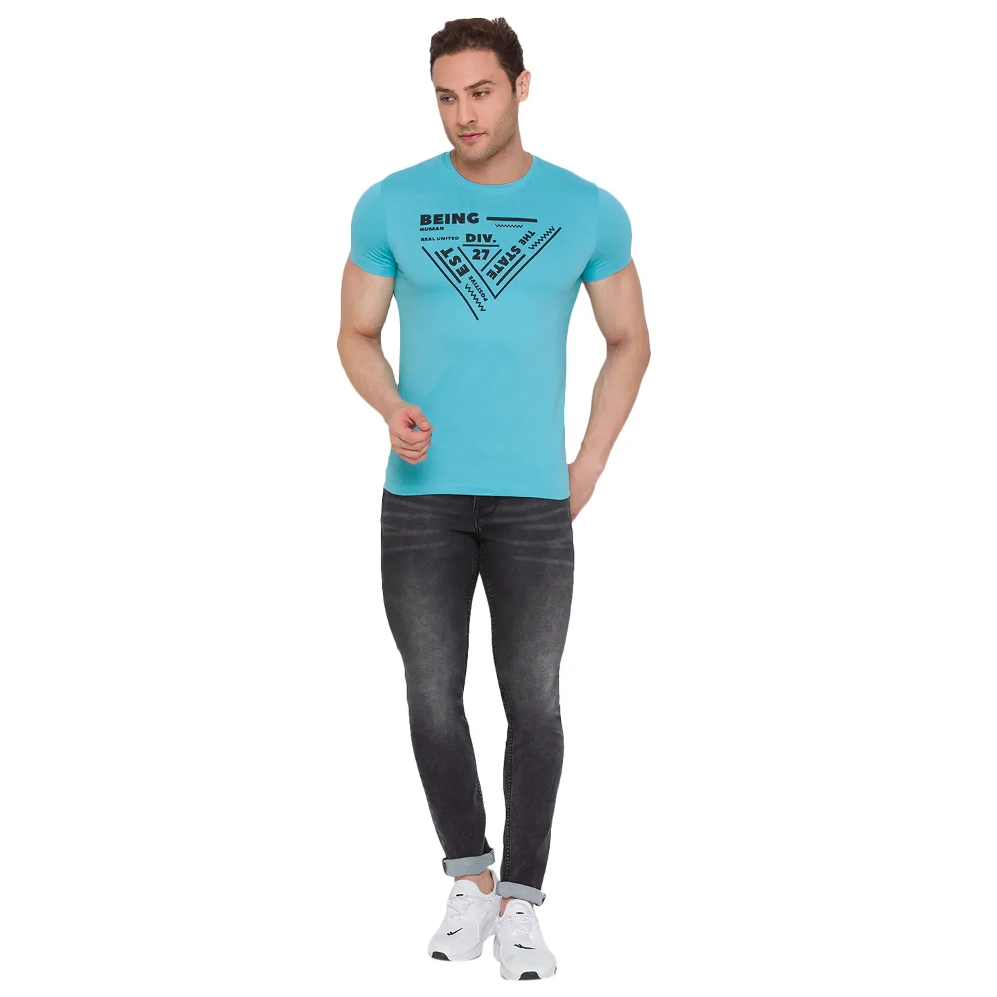 Blue Regular Fit Men's Short Sleeves T-Shirt by Being Human Clothing - Image 2