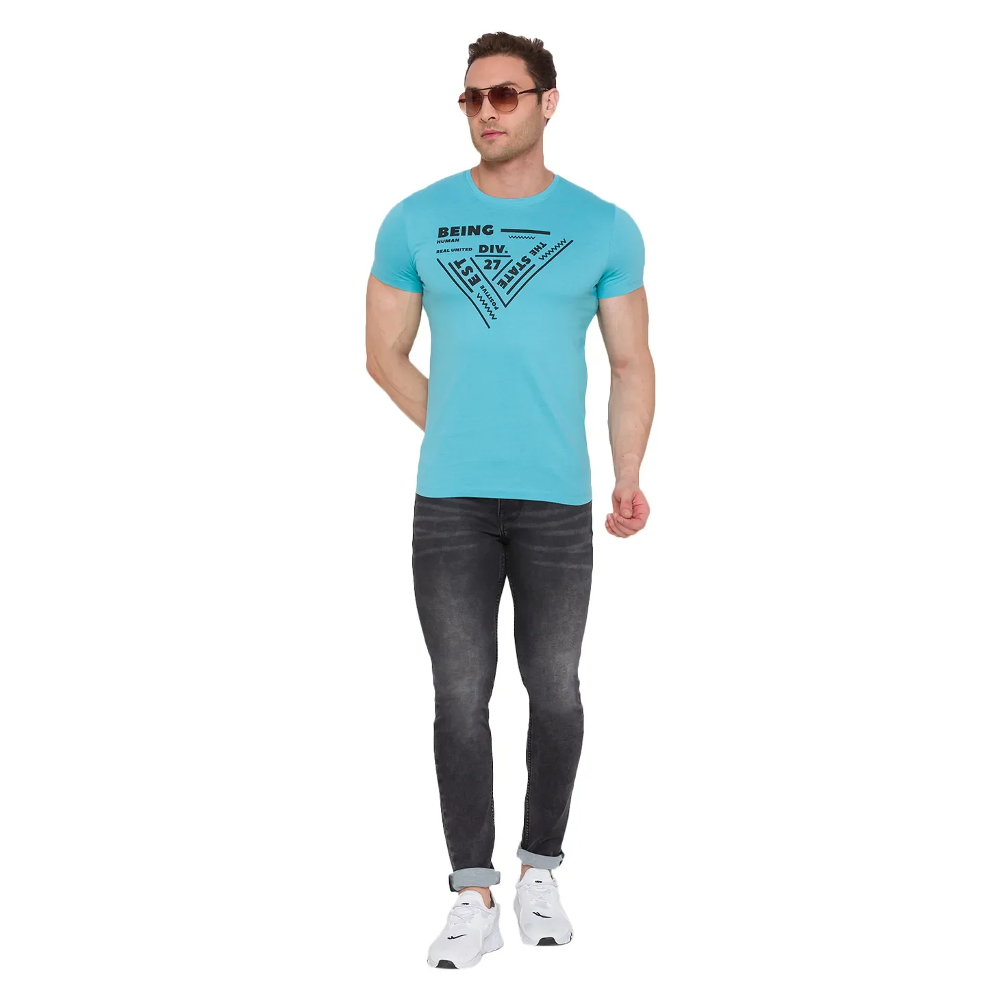 Blue Regular Fit Men's Short Sleeves T-Shirt by Being Human Clothing - Image 6