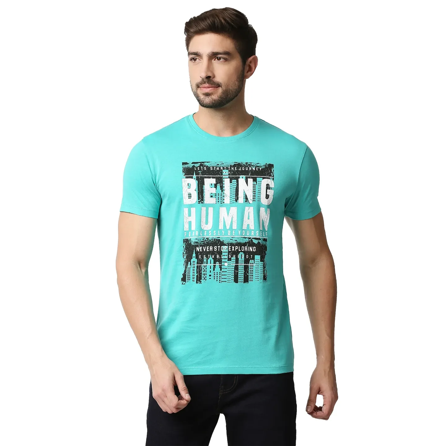 Blue Regular Fit Men's Short Sleeves T-Shirt by Being Human Clothing