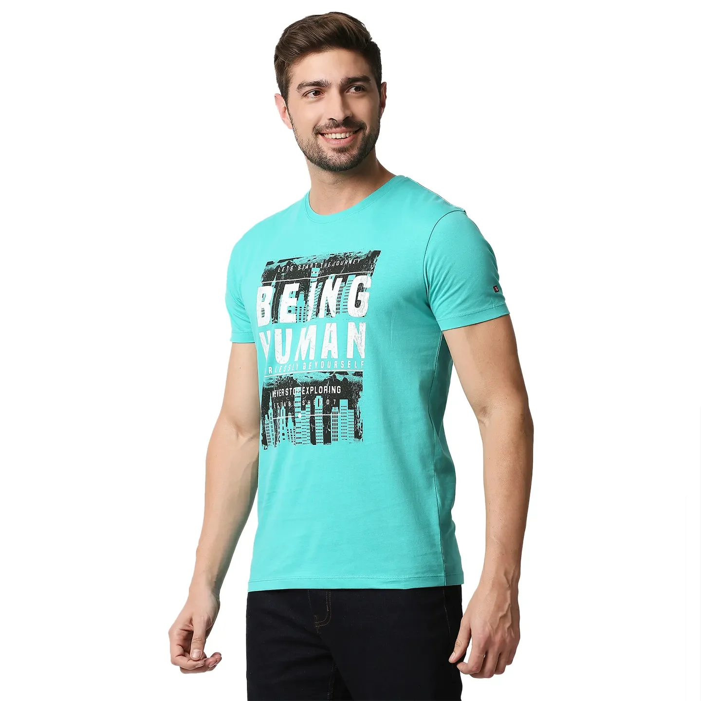 Blue Regular Fit Men's Short Sleeves T-Shirt by Being Human Clothing - Image 2