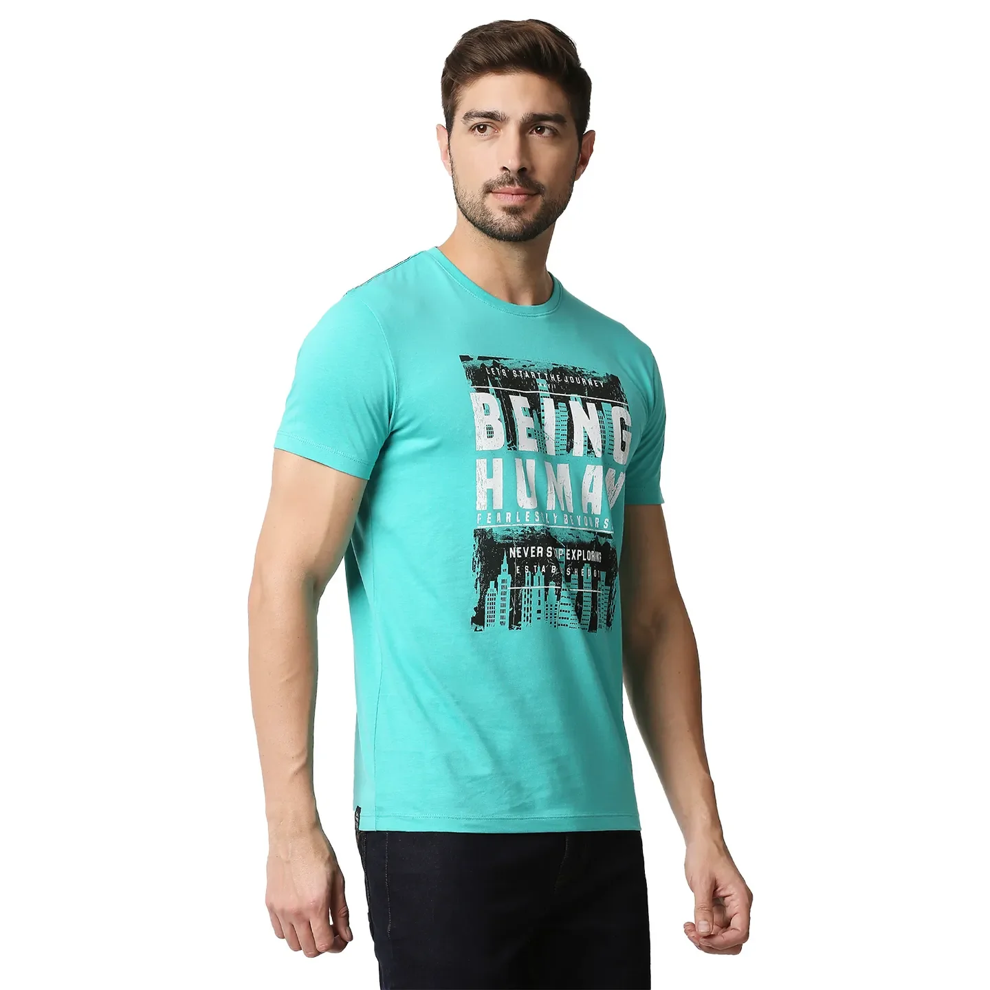 Blue Regular Fit Men's Short Sleeves T-Shirt by Being Human Clothing - Image 3